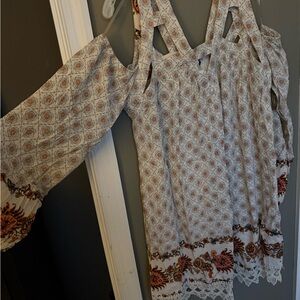 Altar'd State Cream and Rust Boho Cold-Shoulder Tunic